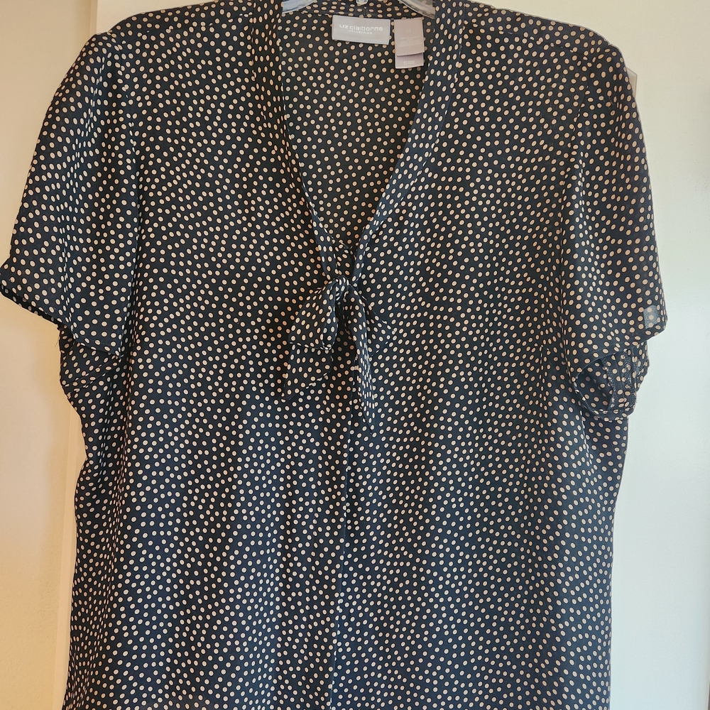 Women's Liz Claiborne Black and Gold Polka Dot Top